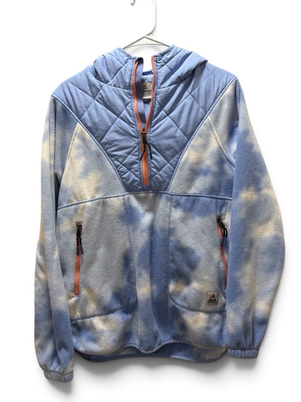 Passenger Juana Recycled Polar Hoodie w/ ¼ Zip Tie-Dye Cornflower Size Med